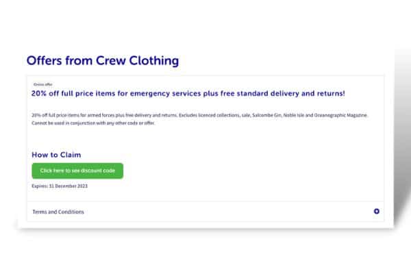 crew clothing offer from blue light card