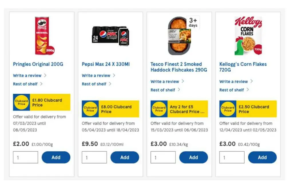 sample clubcard prices at tesco