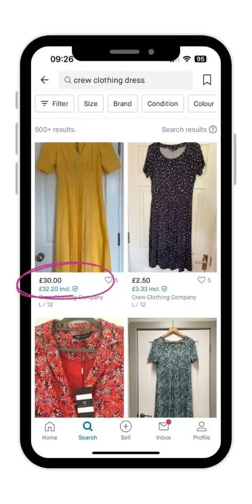 Price example on Vinted